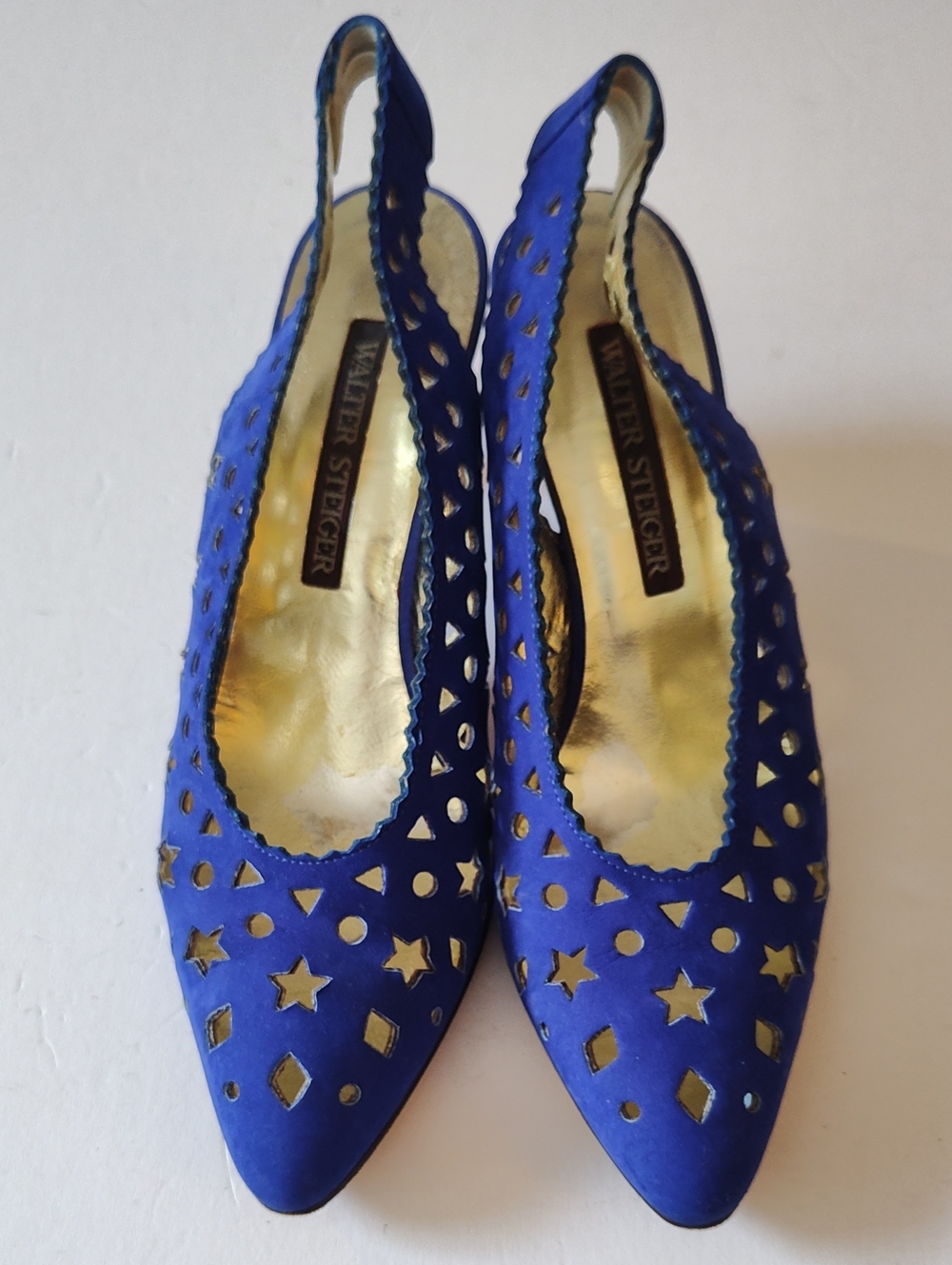 WALTER STEIGER Cobalt Blue Suede Slingback Heels with Cutout Stars Size 7.5 AA